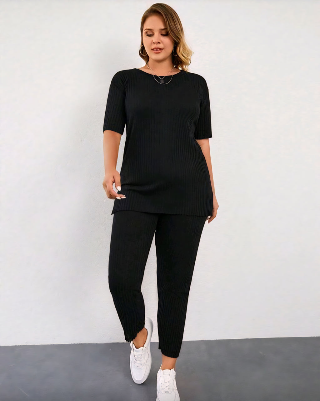 Dámský žebrovaný komplet – tunika & kalhoty