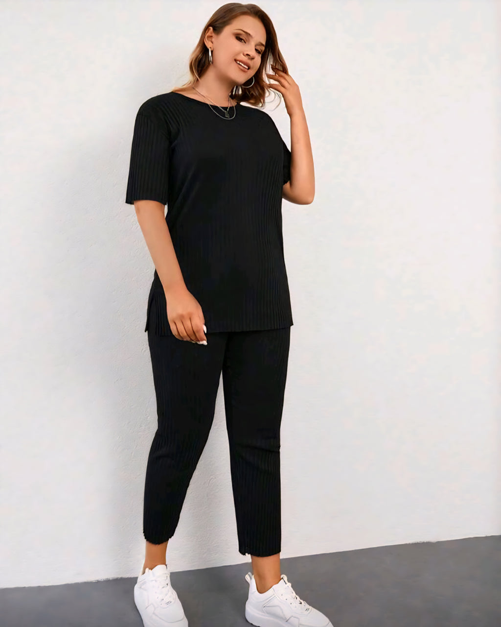 Dámský žebrovaný komplet – tunika & kalhoty
