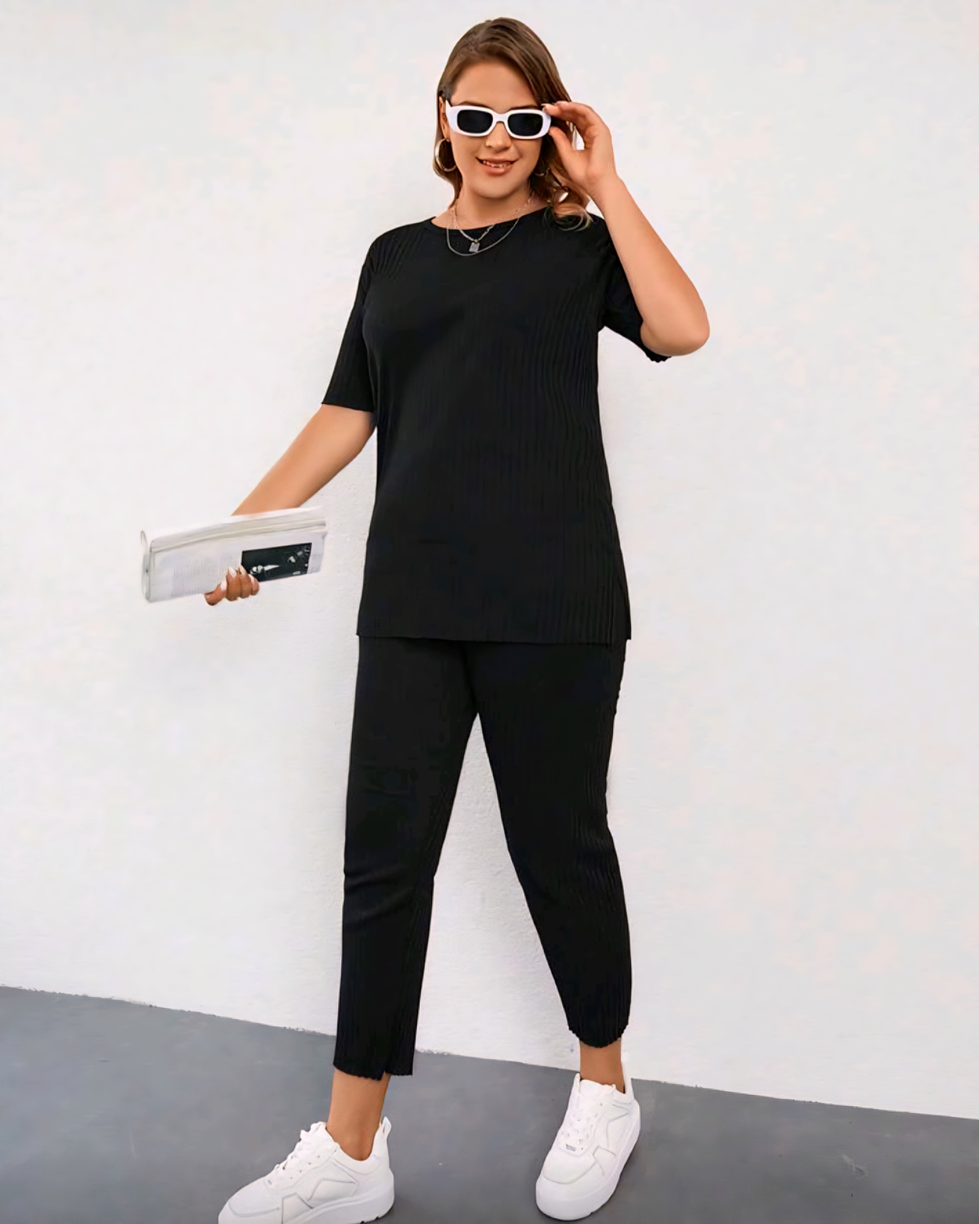 Dámský žebrovaný komplet – tunika & kalhoty