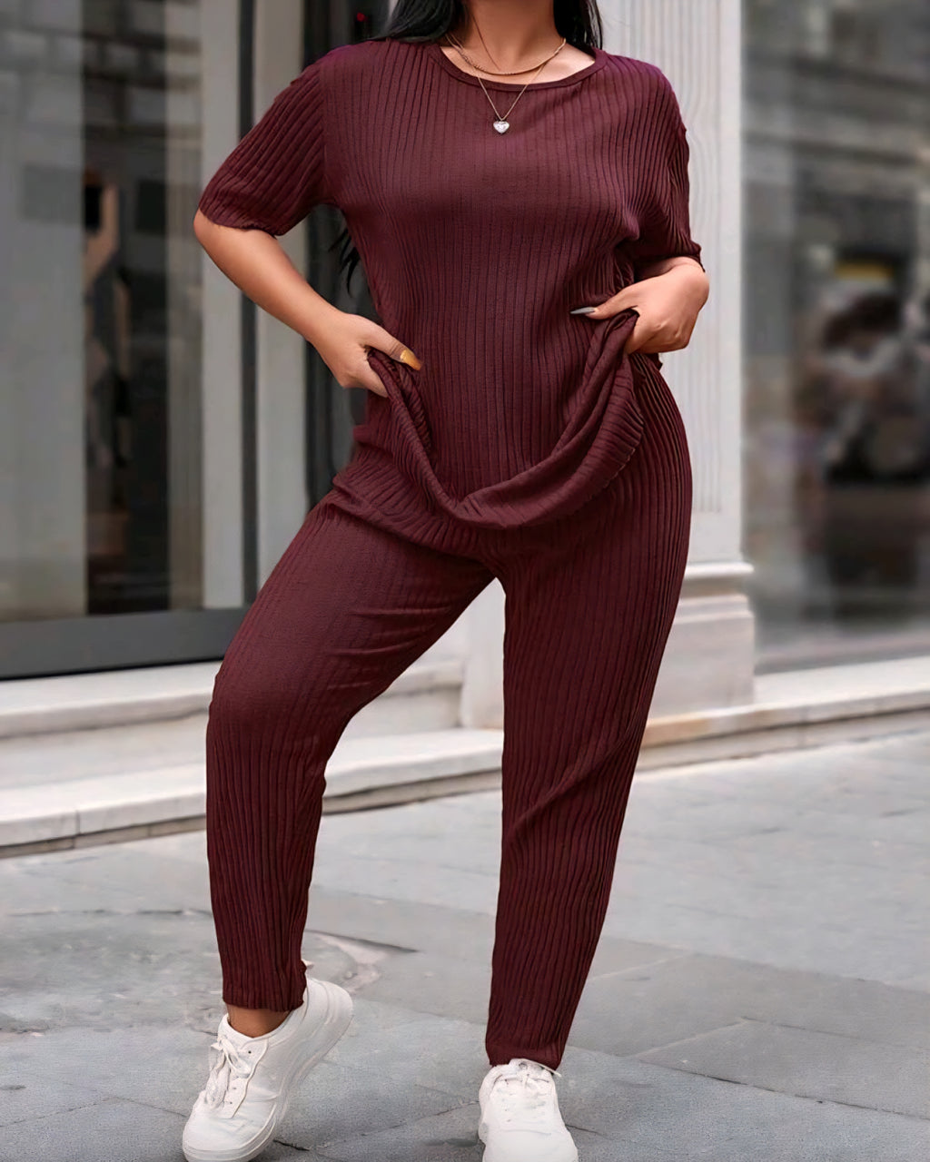 Dámský žebrovaný komplet – tunika & kalhoty