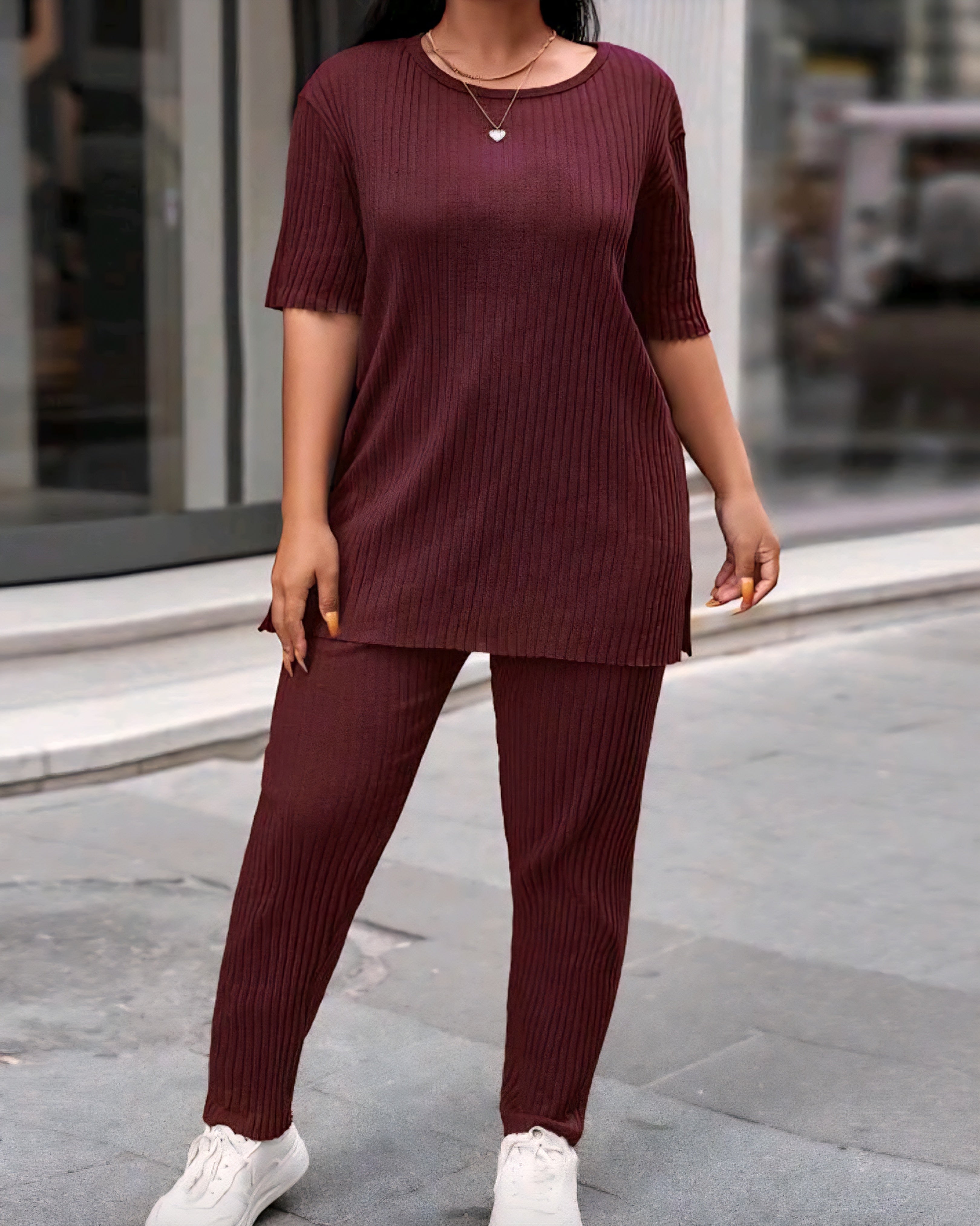 Dámský žebrovaný komplet – tunika & kalhoty