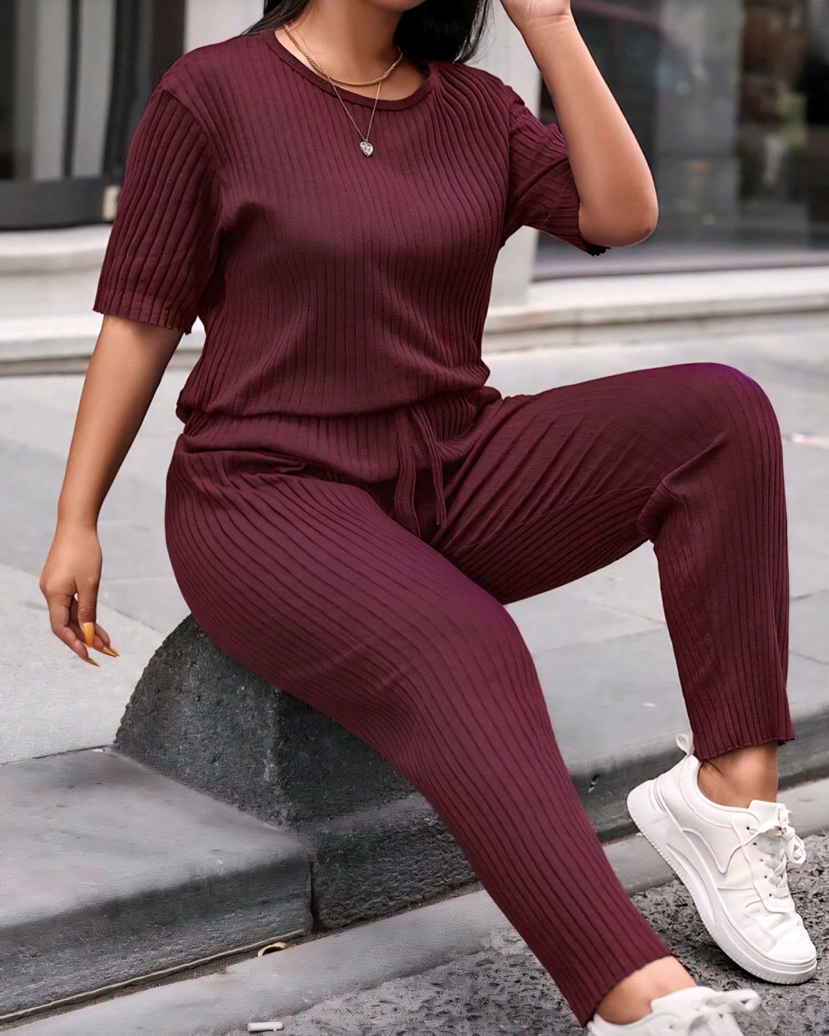 Dámský žebrovaný komplet – tunika & kalhoty