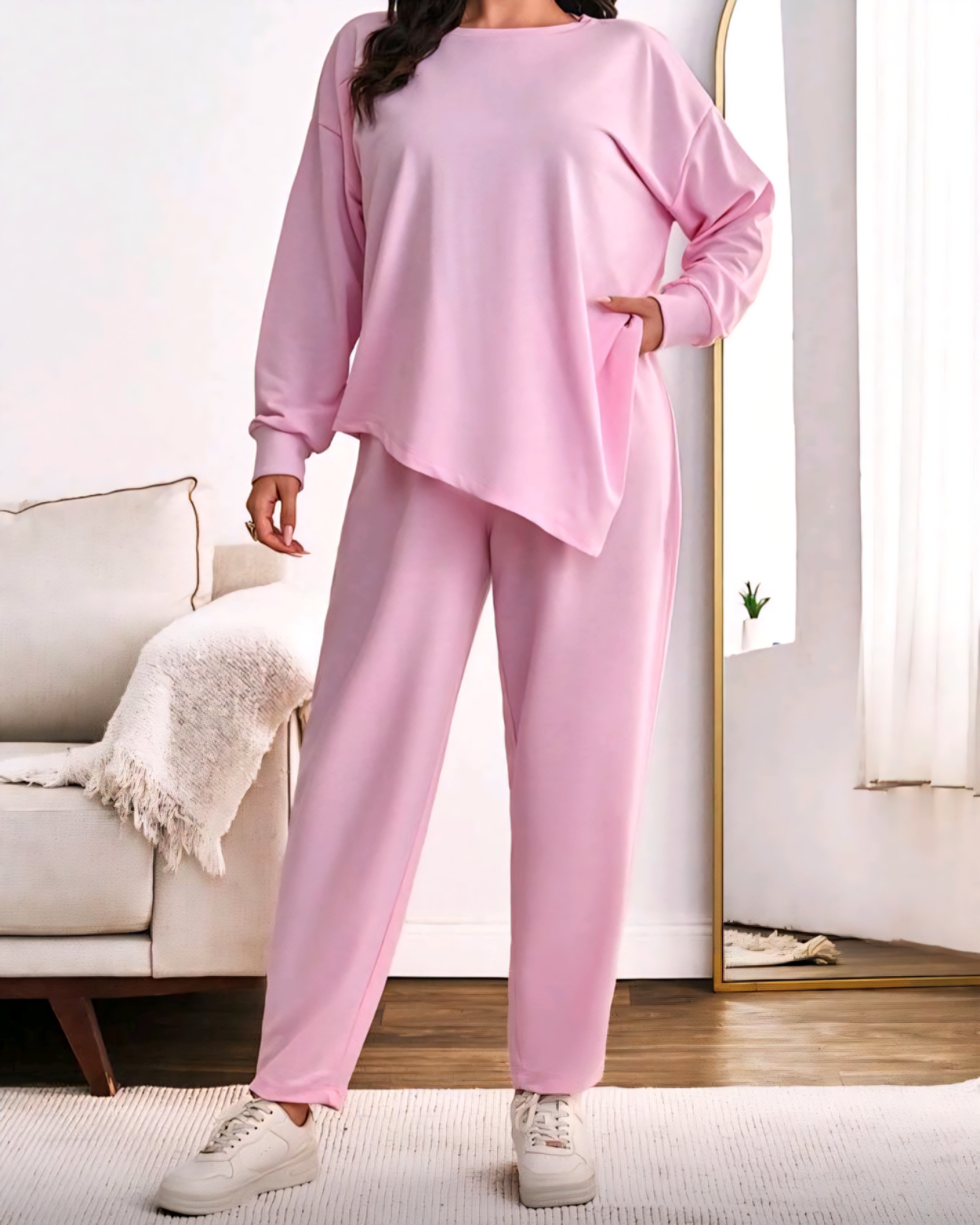 Růžový pohodlný dvoudílný komplet