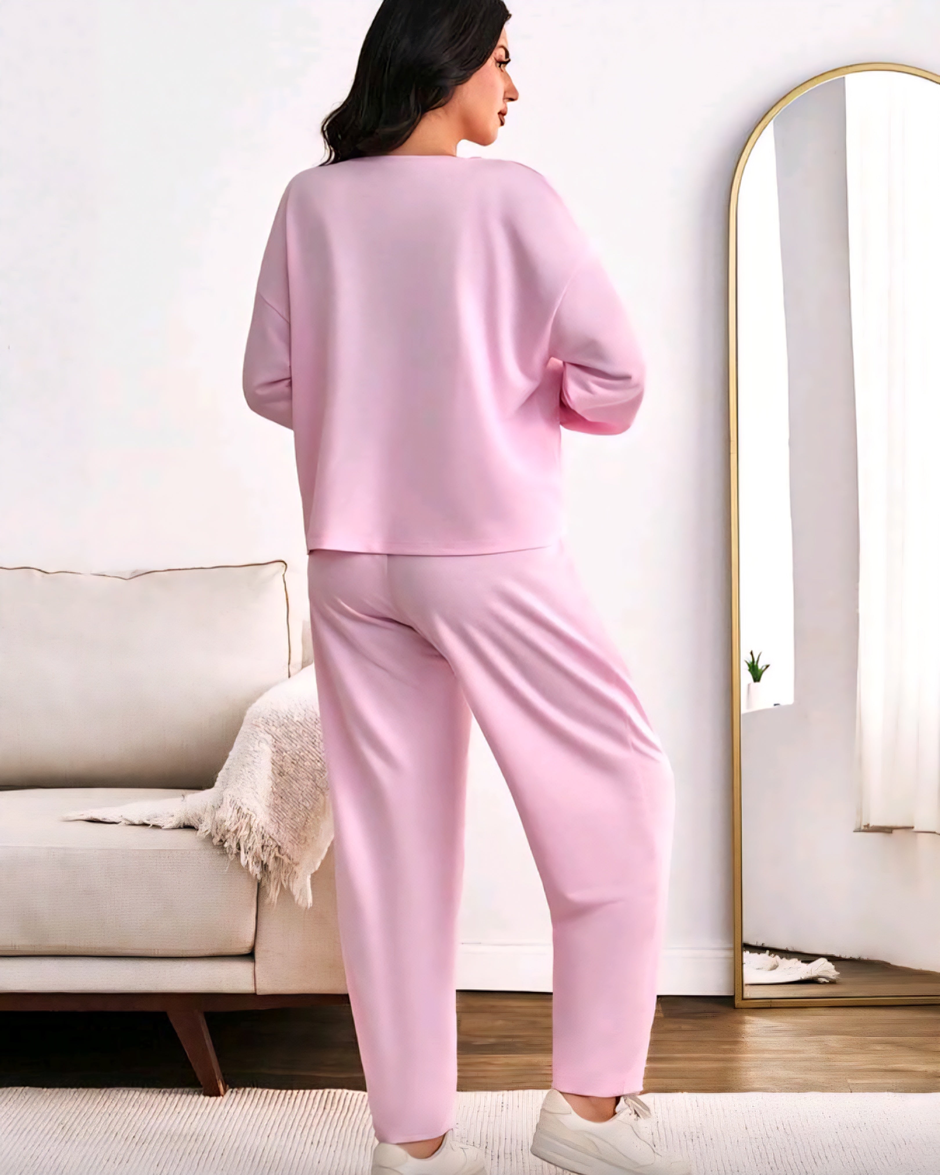 Růžový pohodlný dvoudílný komplet