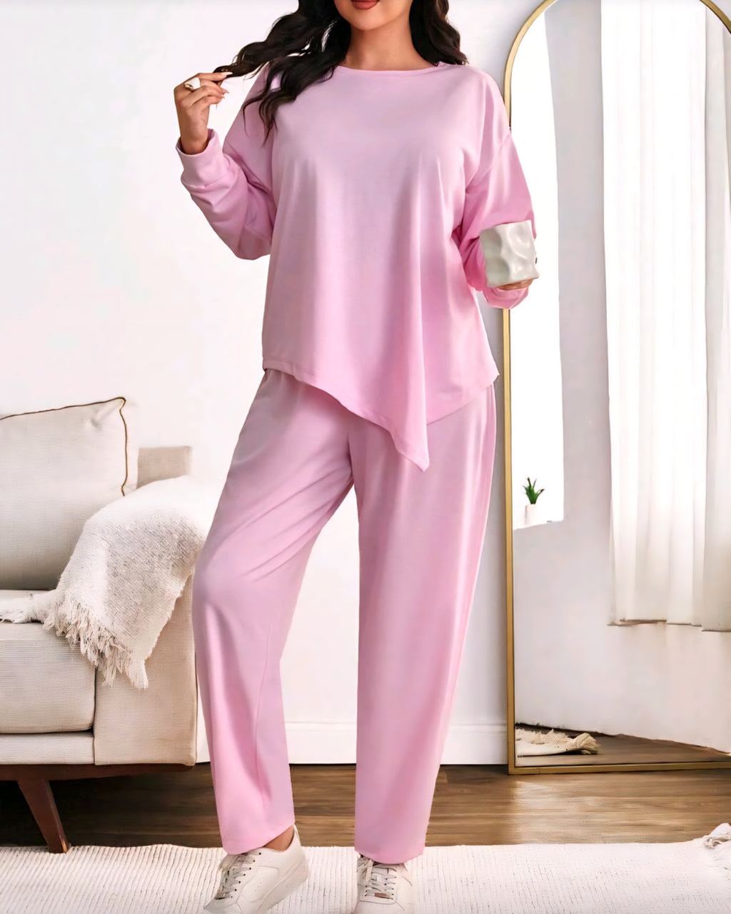 Růžový pohodlný dvoudílný komplet