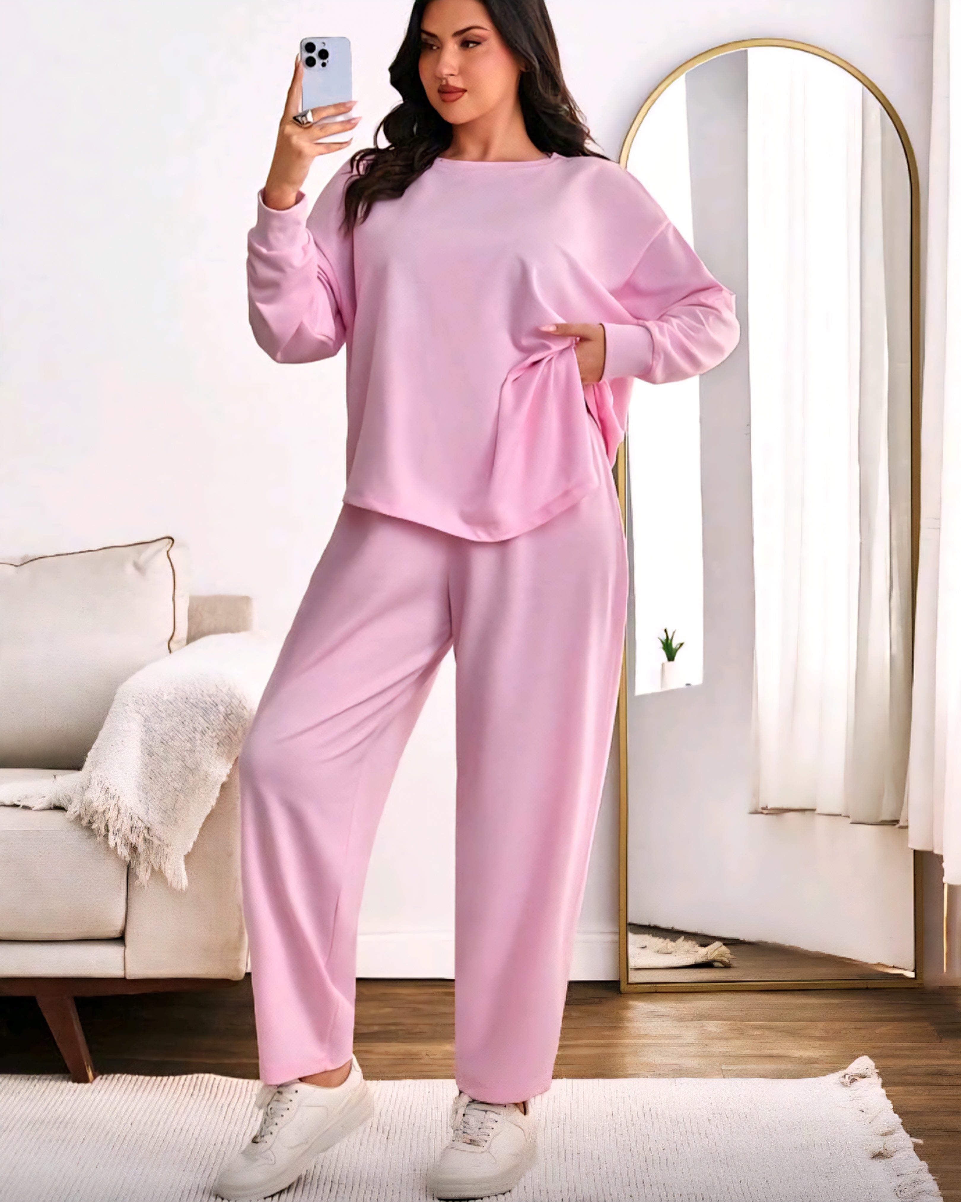 Růžový pohodlný dvoudílný komplet