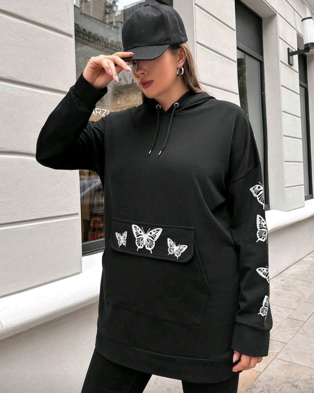 Dámská bavlněná mikina s kapucí a motýly