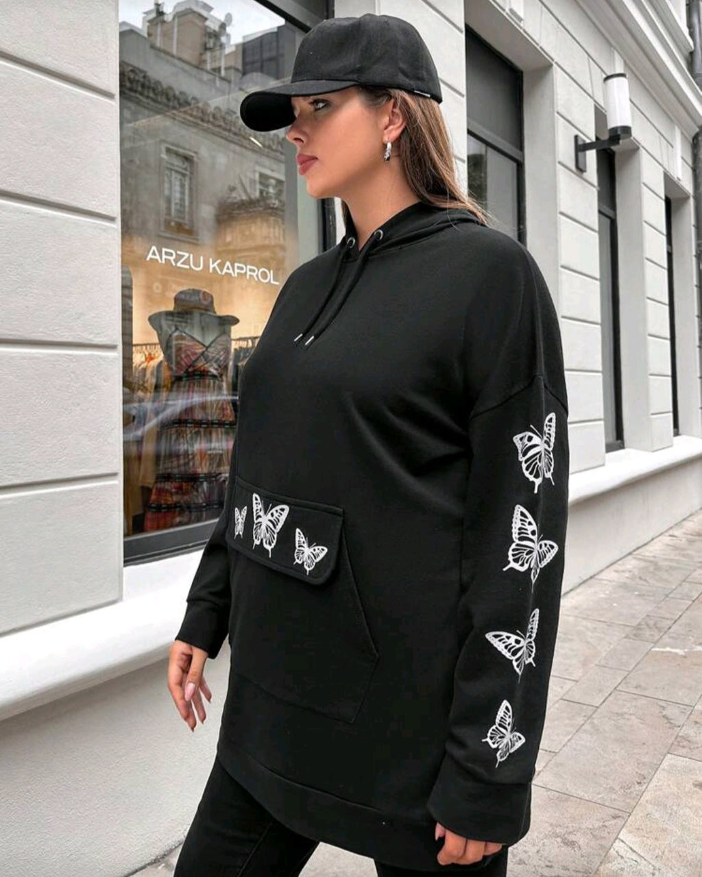 Dámská bavlněná mikina s kapucí a motýly