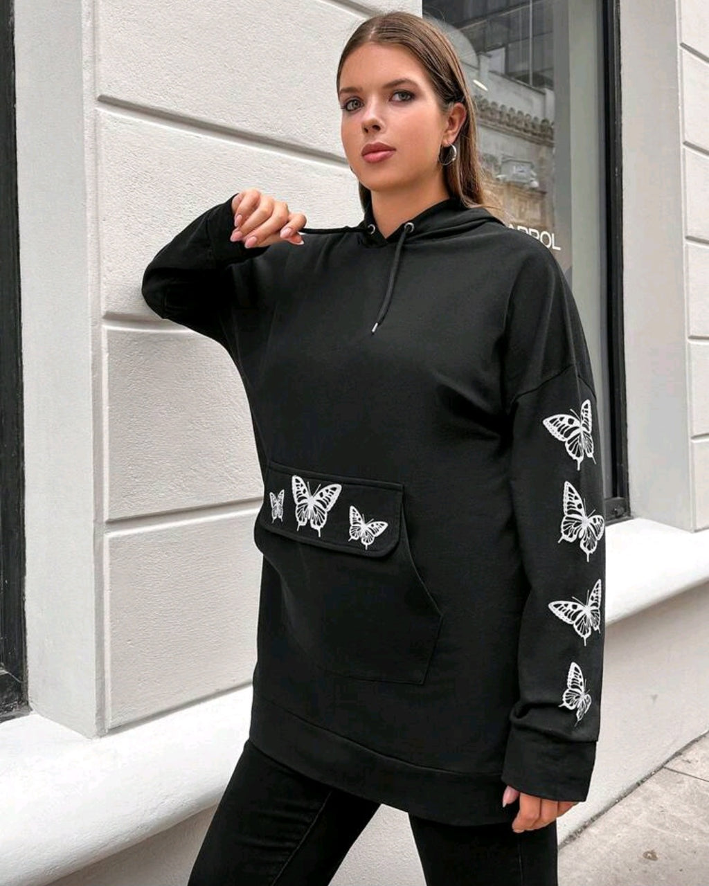 Dámská bavlněná mikina s kapucí a motýly