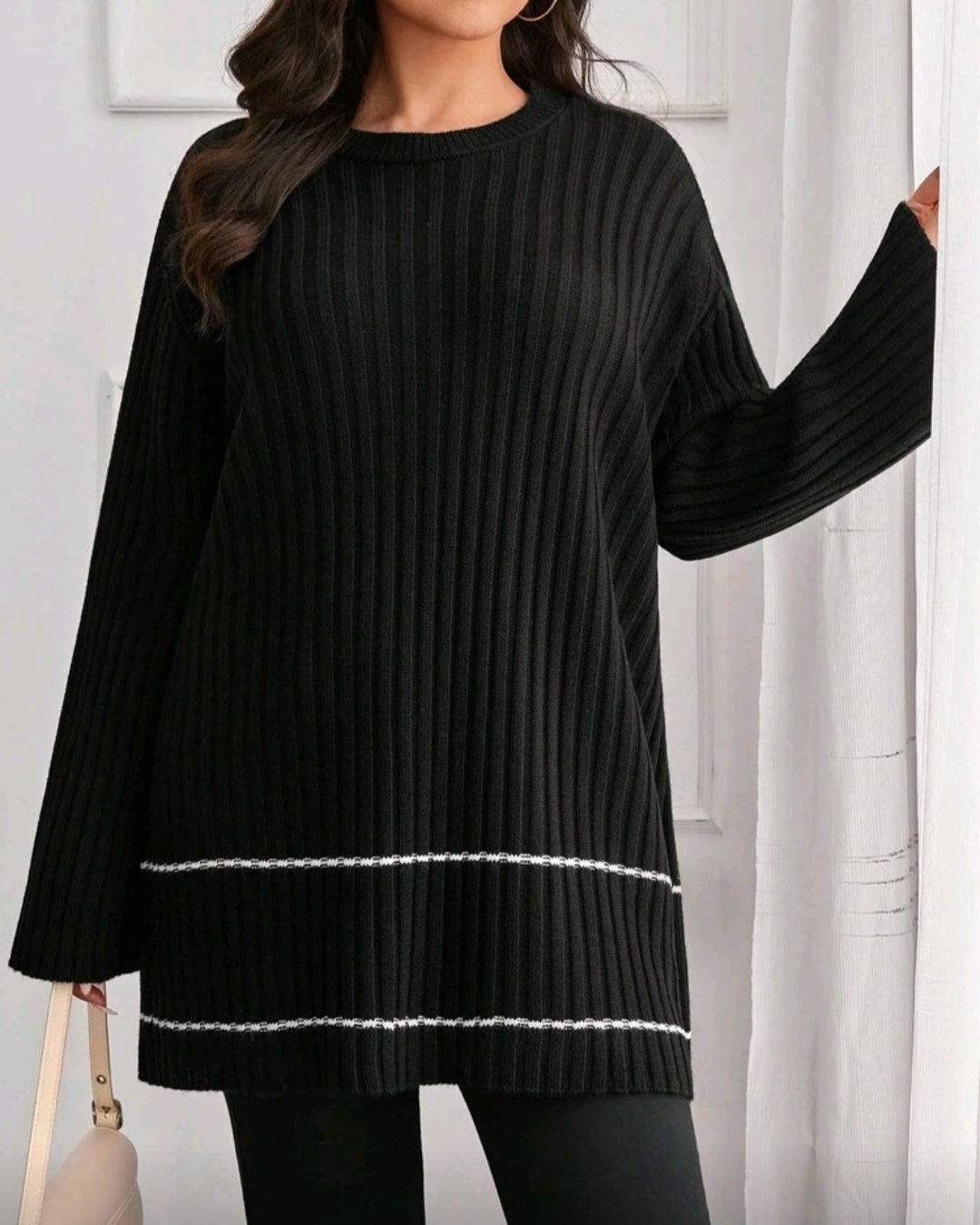 Dámský žebrovaný svetr s dlouhým rukávem