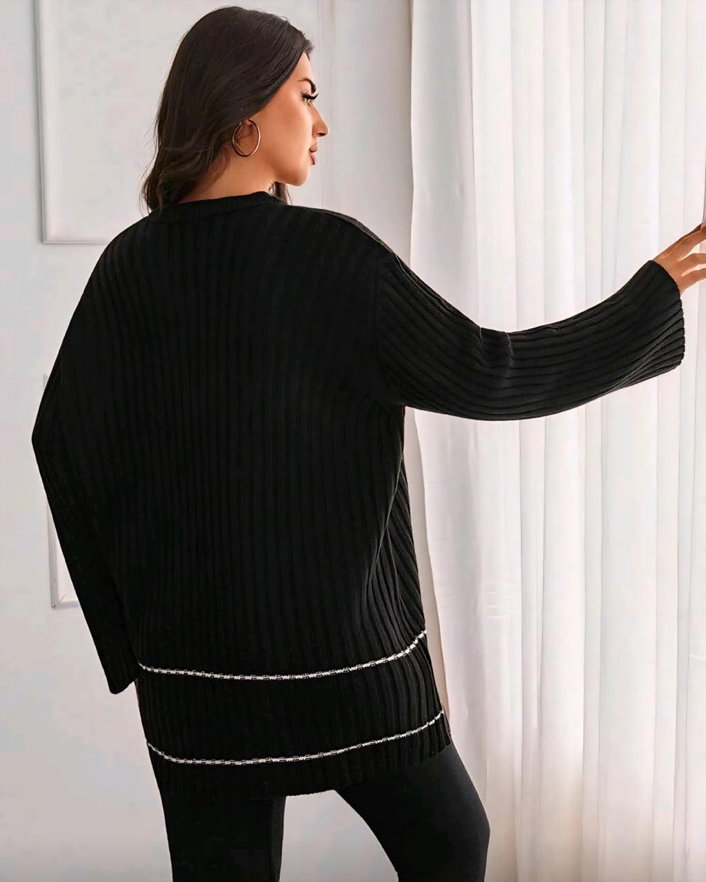 Dámský žebrovaný svetr s dlouhým rukávem