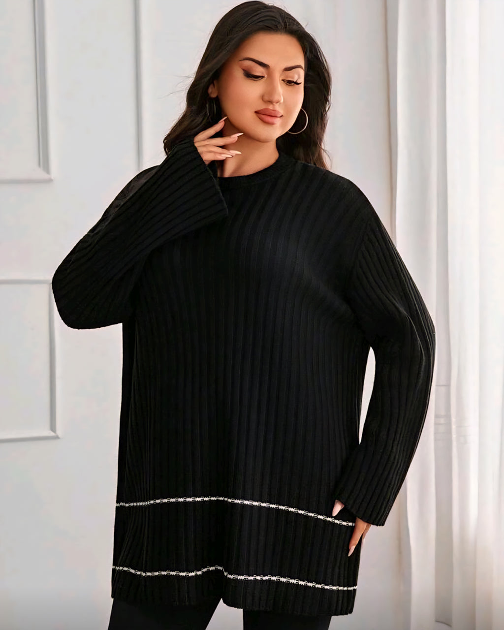 Dámský žebrovaný svetr s dlouhým rukávem