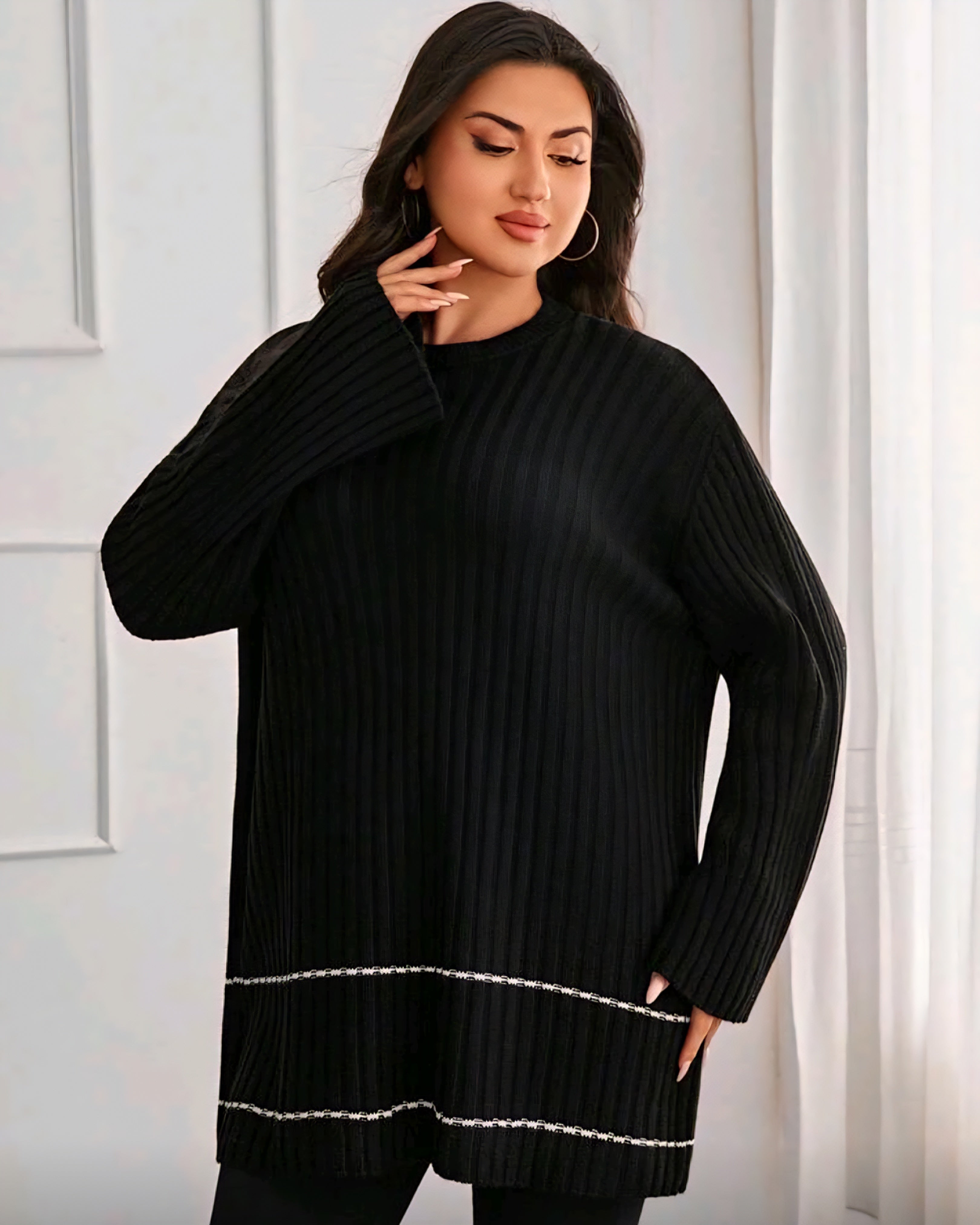 Dámský žebrovaný svetr s dlouhým rukávem