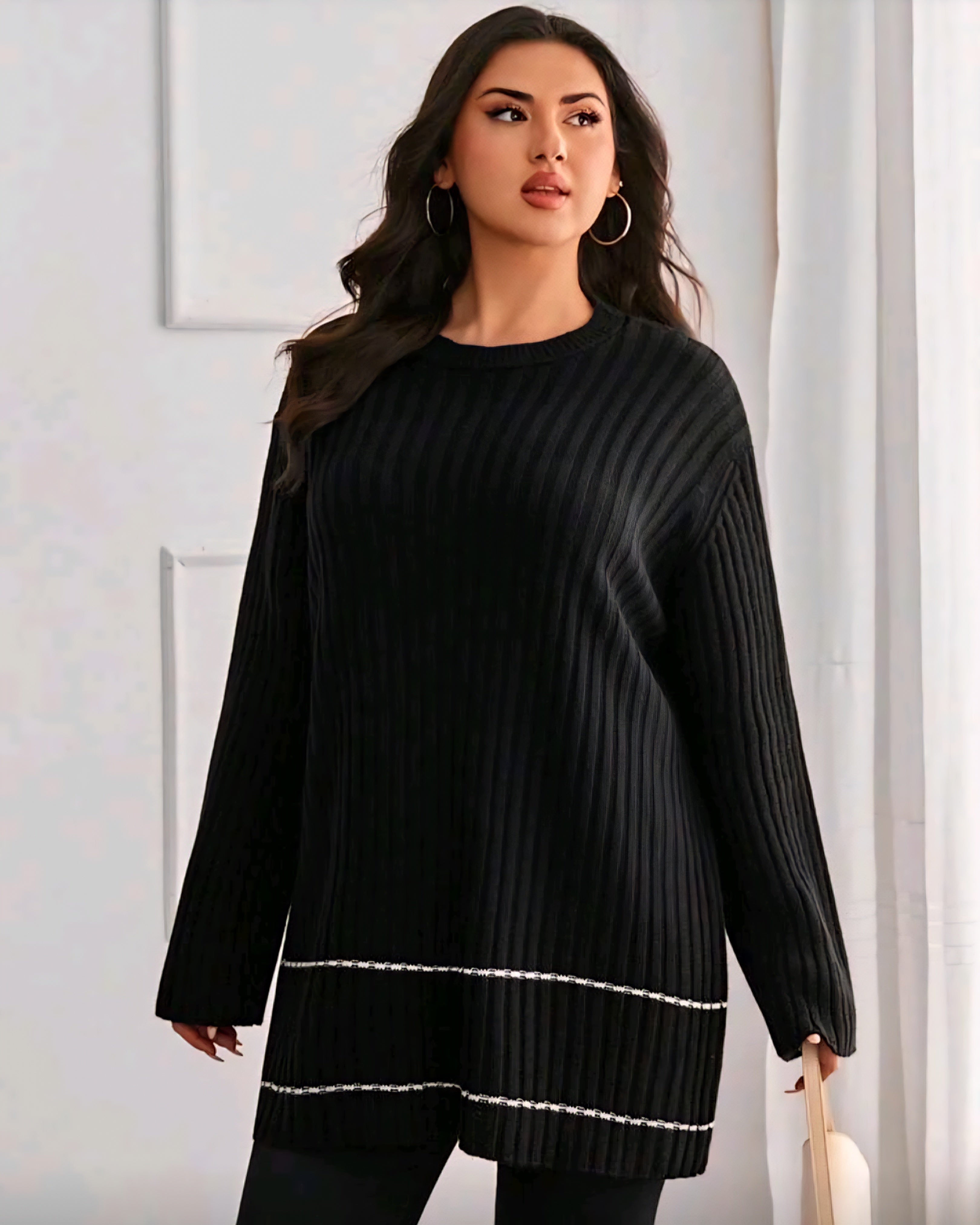 Dámský žebrovaný svetr s dlouhým rukávem