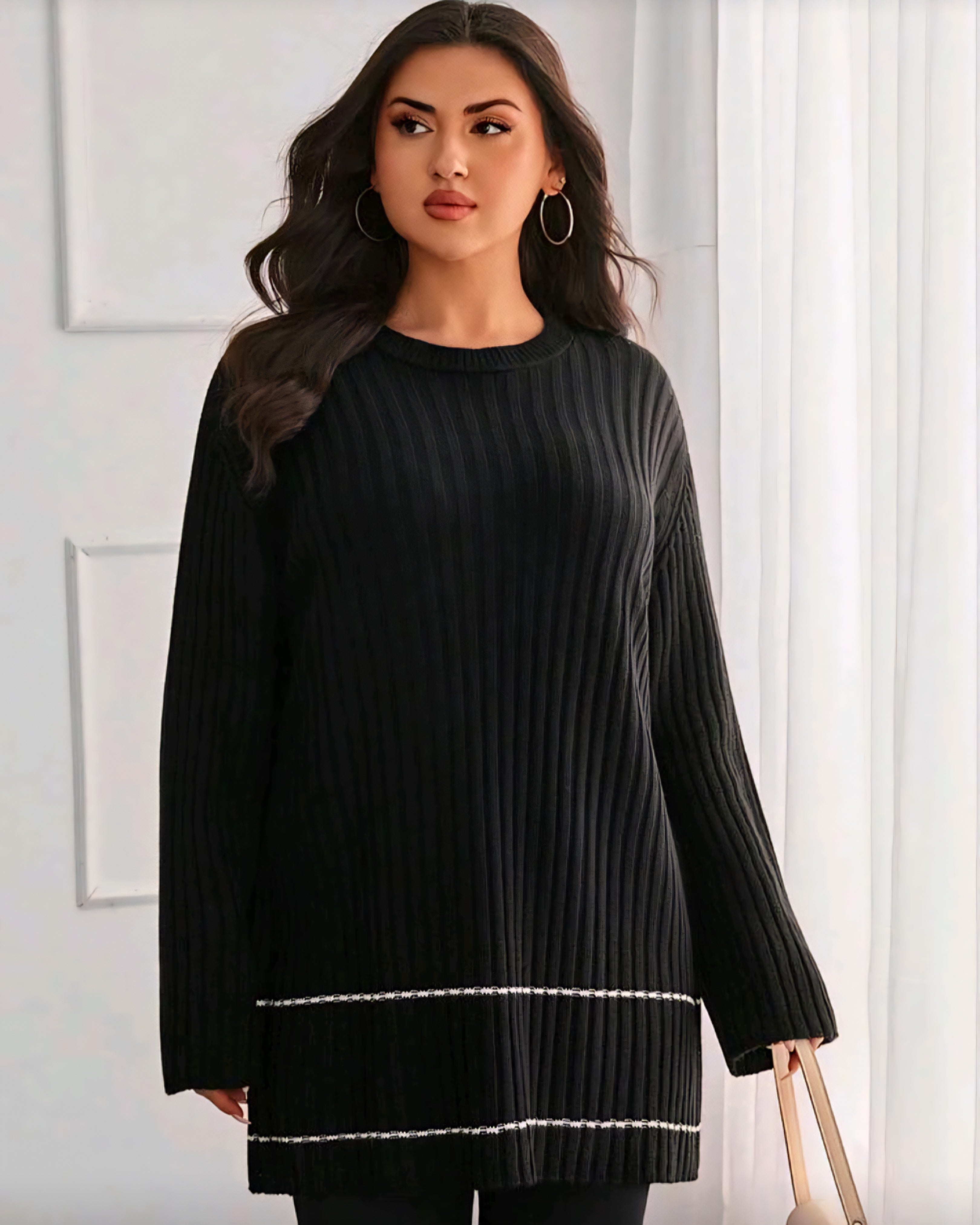 Dámský žebrovaný svetr s dlouhým rukávem