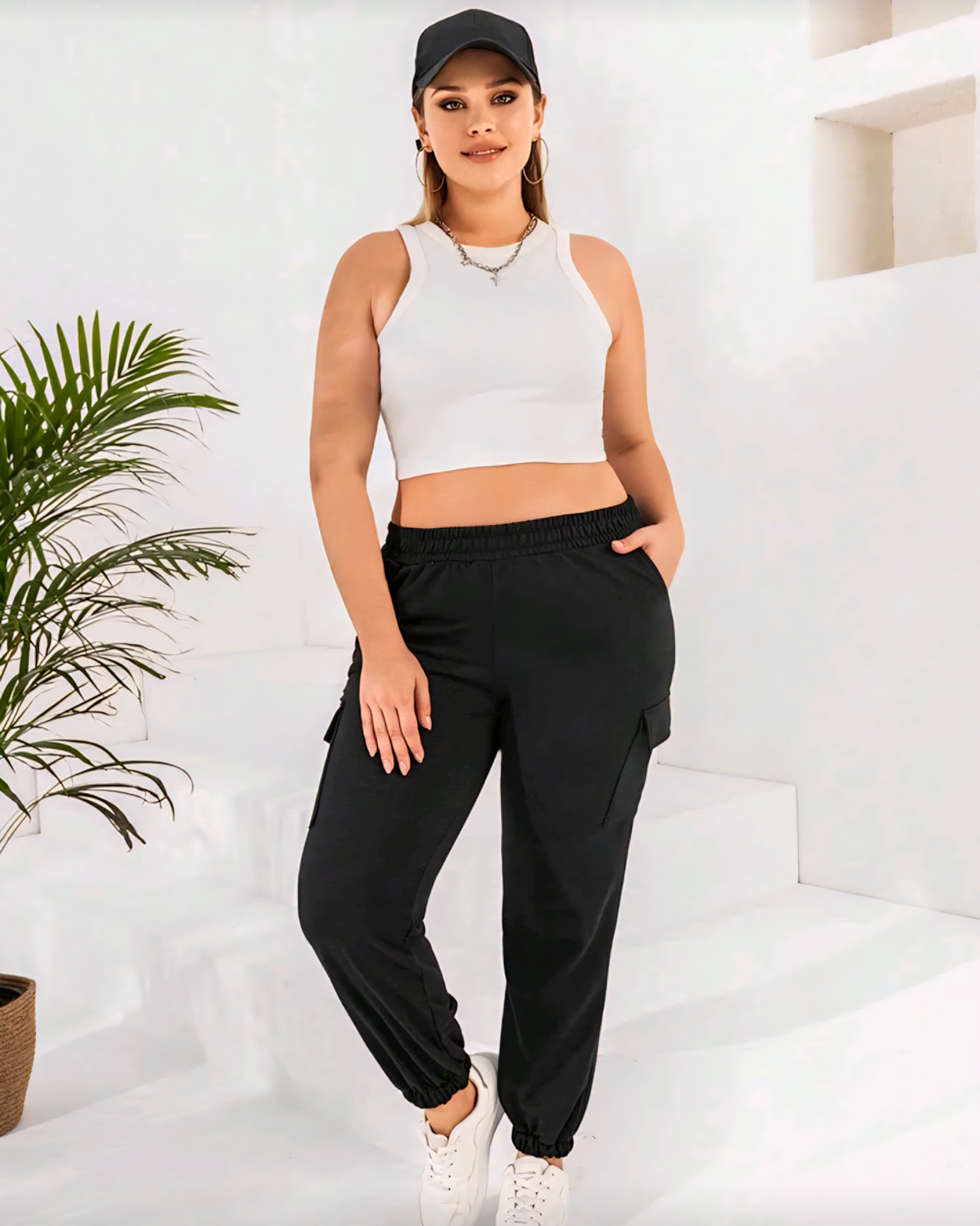 Teplákové cargo kalhoty s kapsami