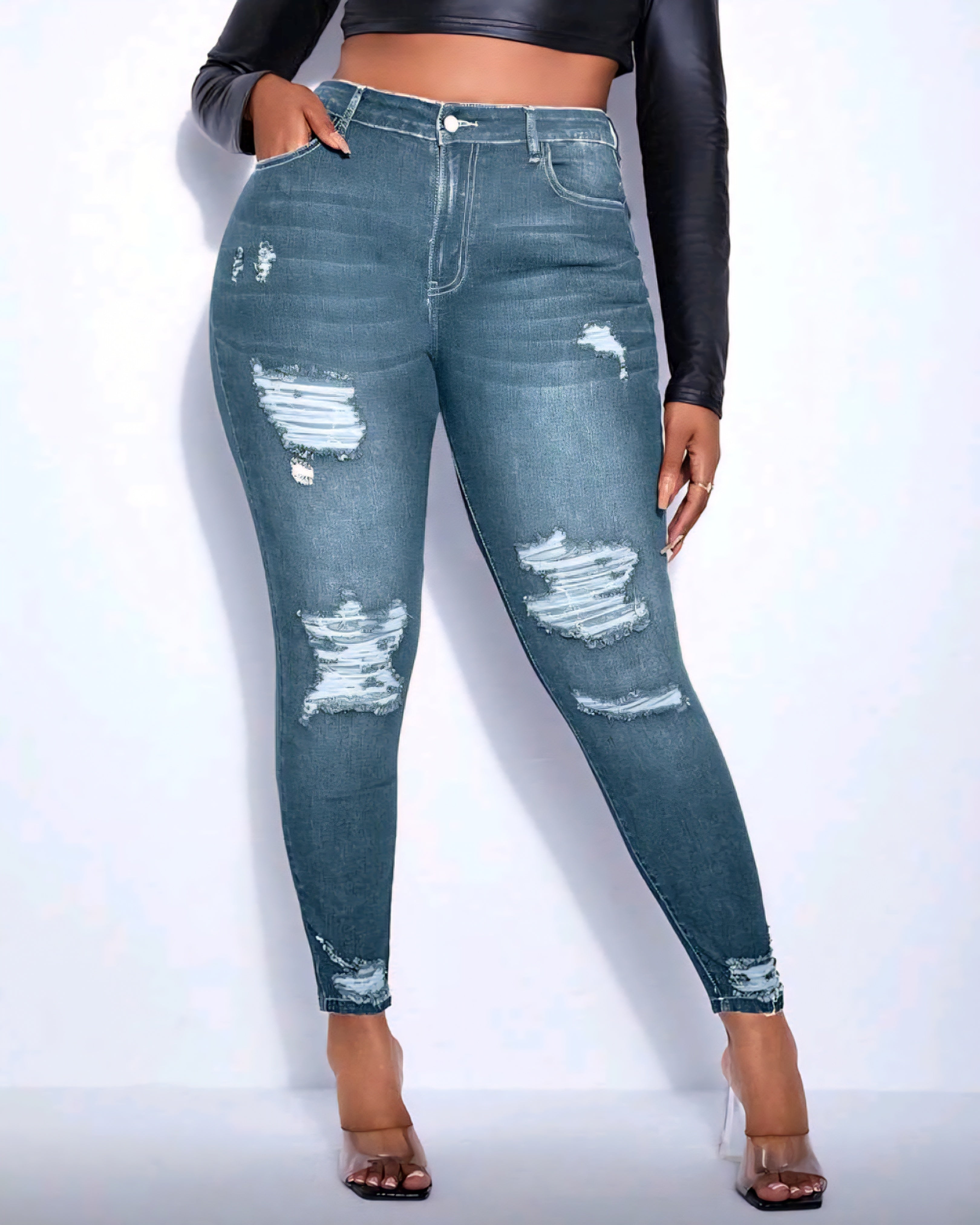 Strečové džíny s potrhaným efektem