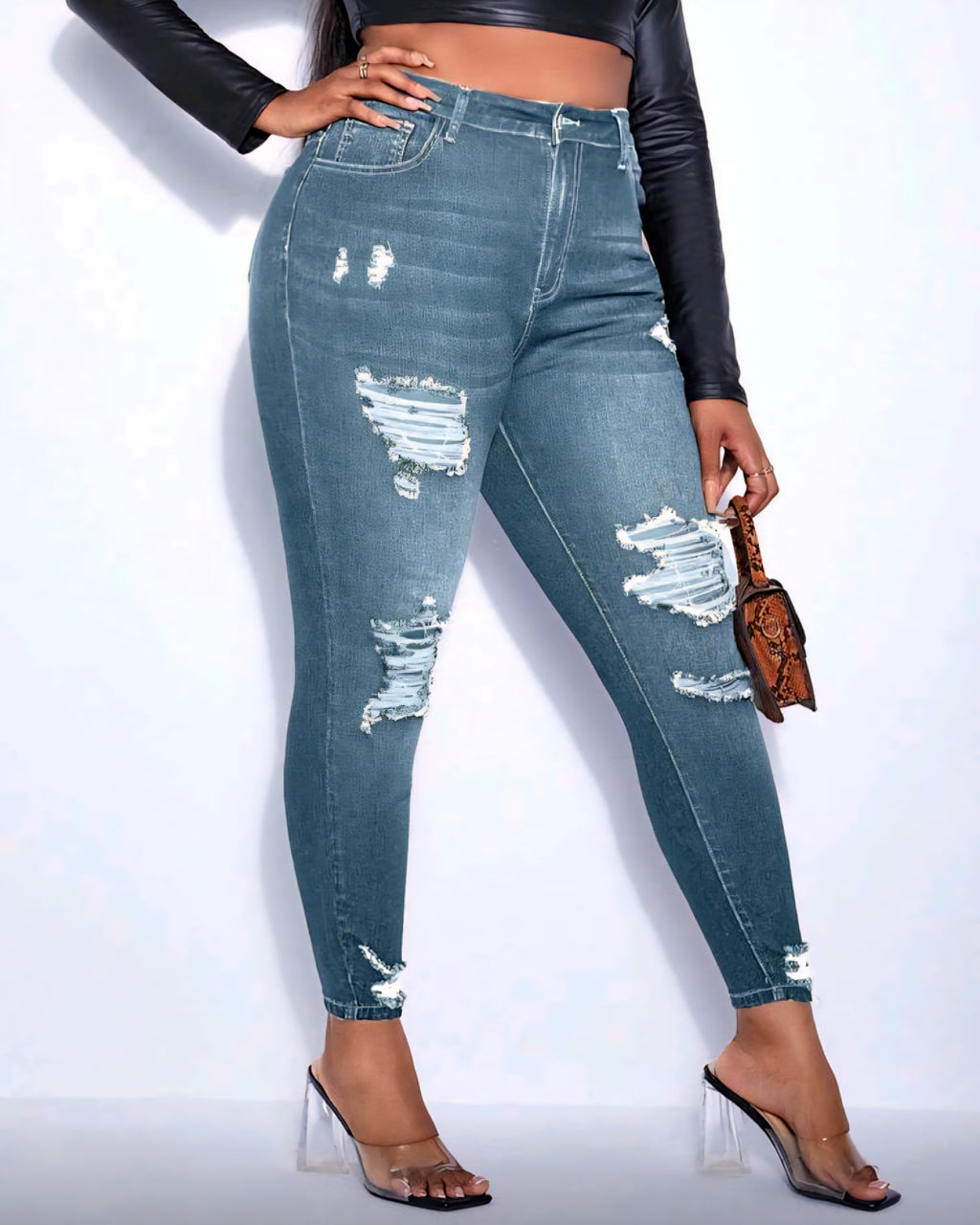 Strečové džíny s potrhaným efektem