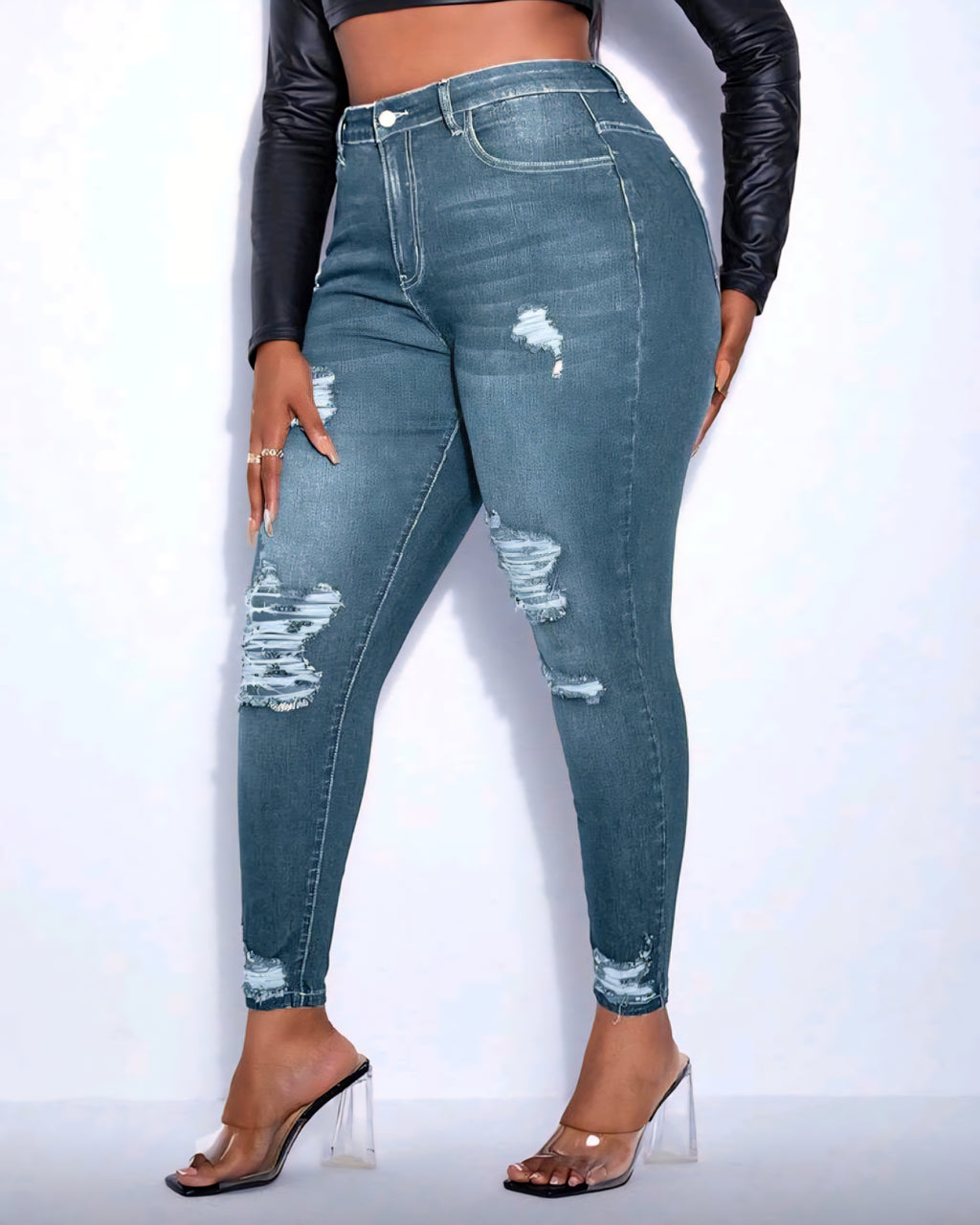 Strečové džíny s potrhaným efektem