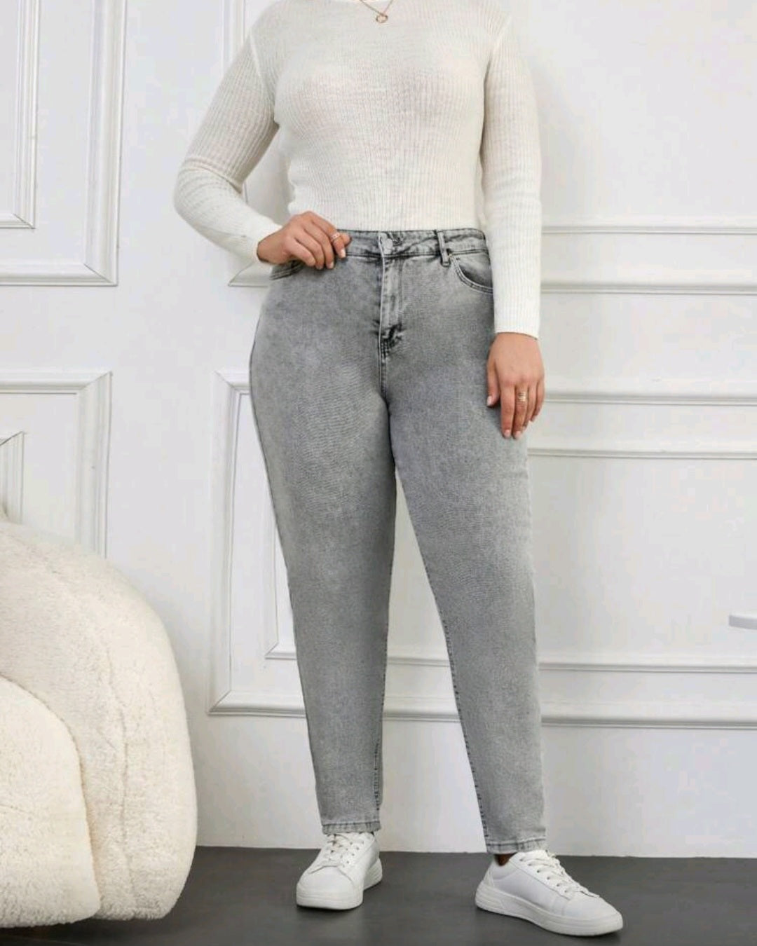 Dámské skinny džíny ve světle šedém odstínu