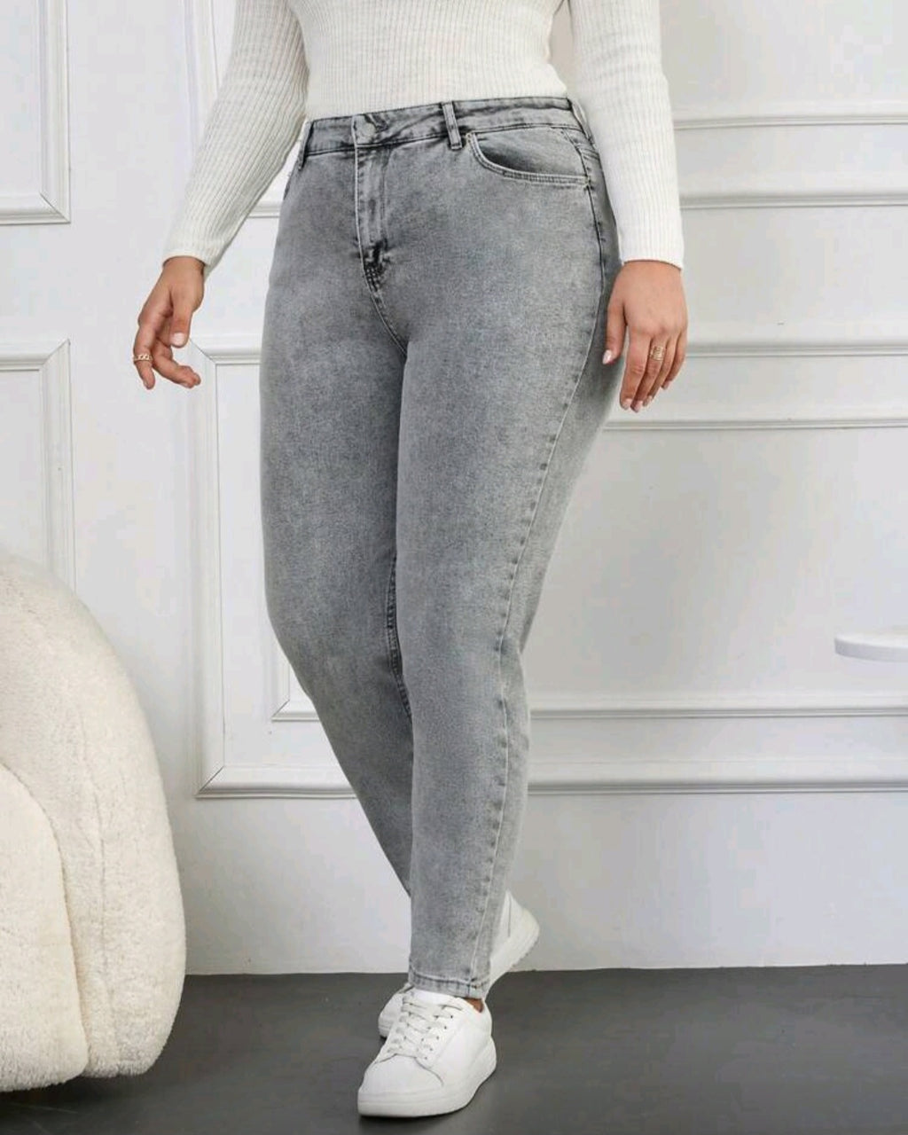 Dámské skinny džíny ve světle šedém odstínu