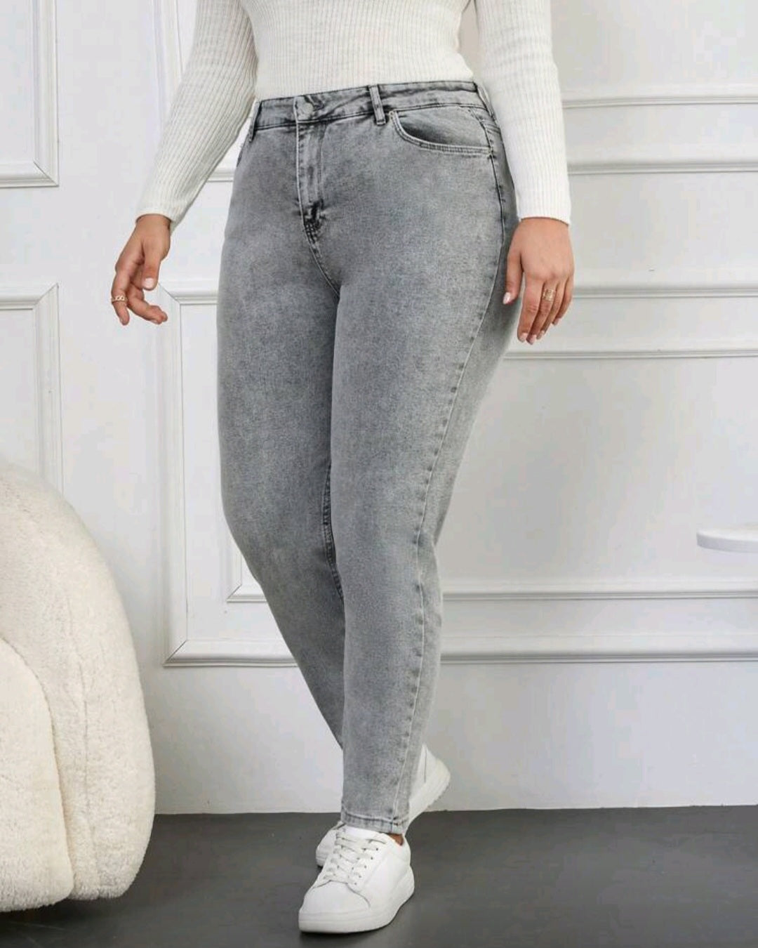 Dámské skinny džíny ve světle šedém odstínu