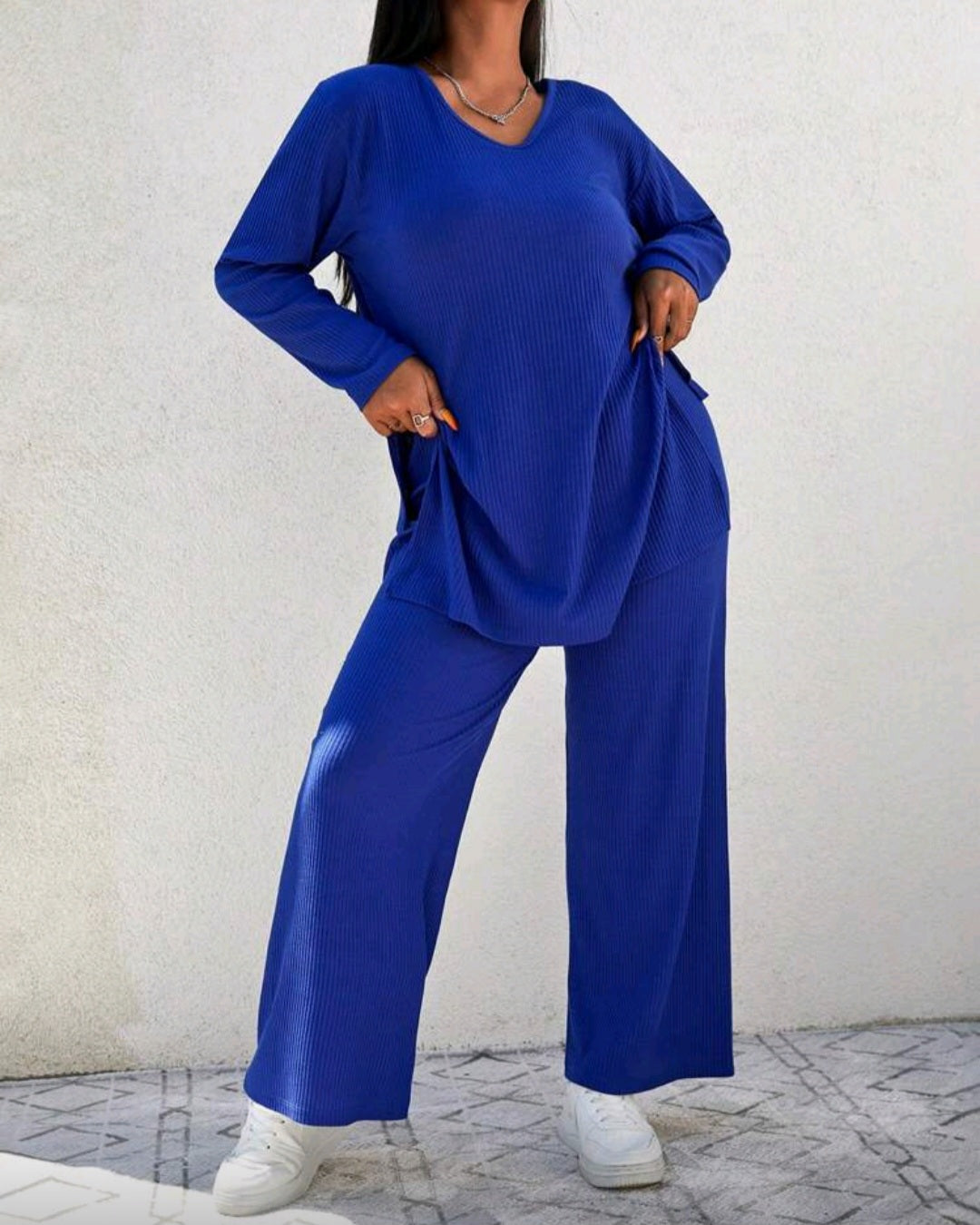 Pohodlný žebrovaný komplet s dlouhým rukávem