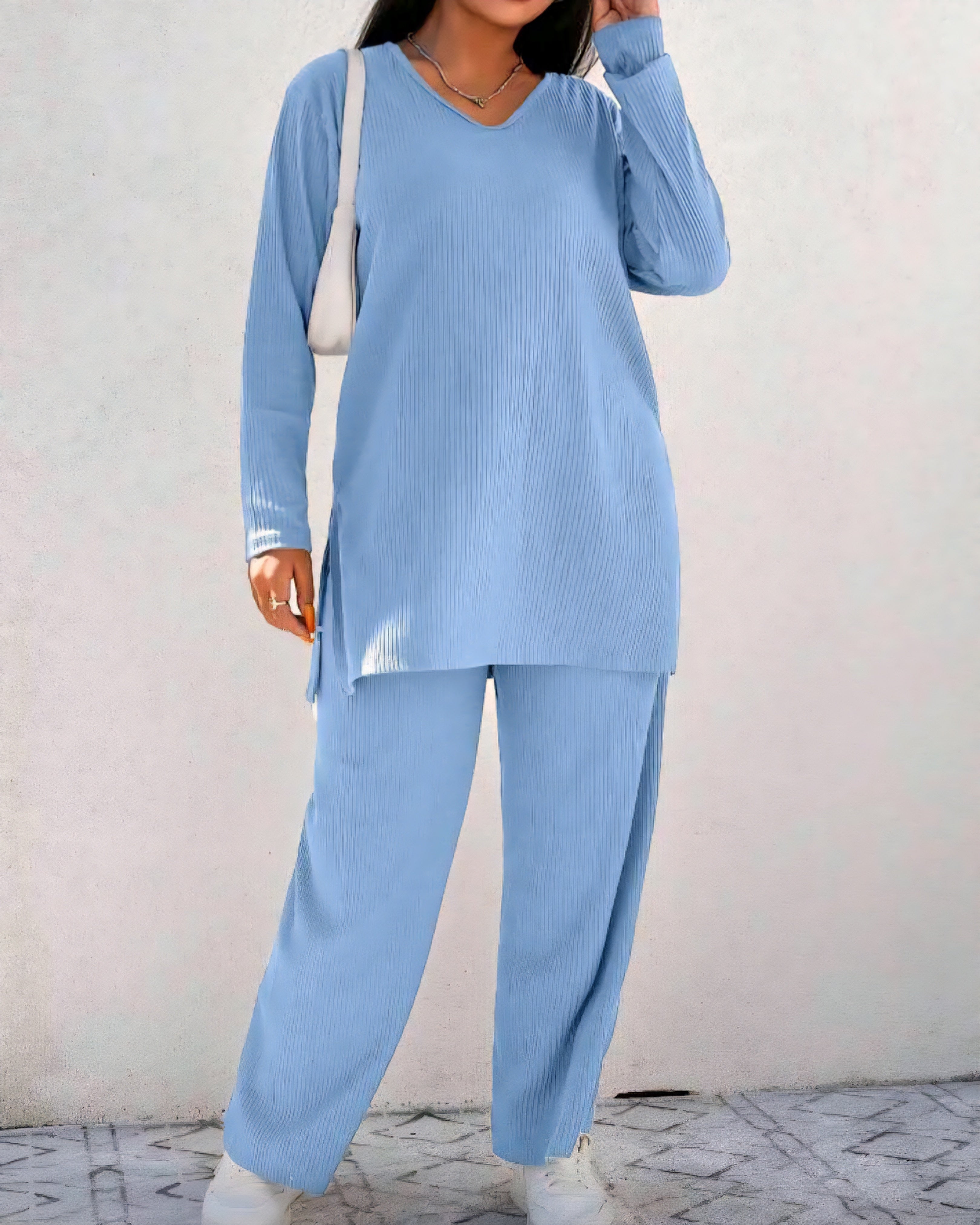 Pohodlný žebrovaný komplet s dlouhým rukávem