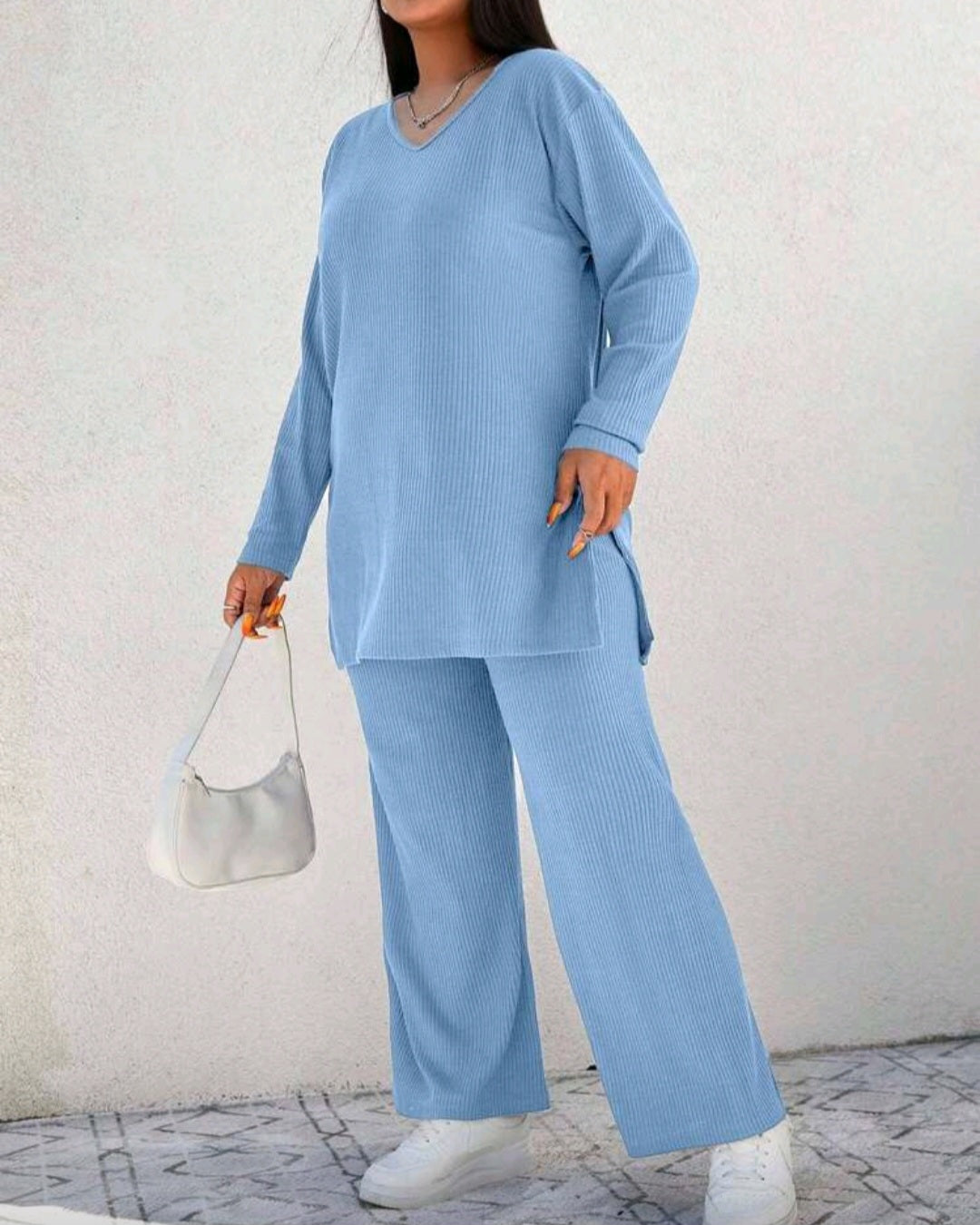 Pohodlný žebrovaný komplet s dlouhým rukávem