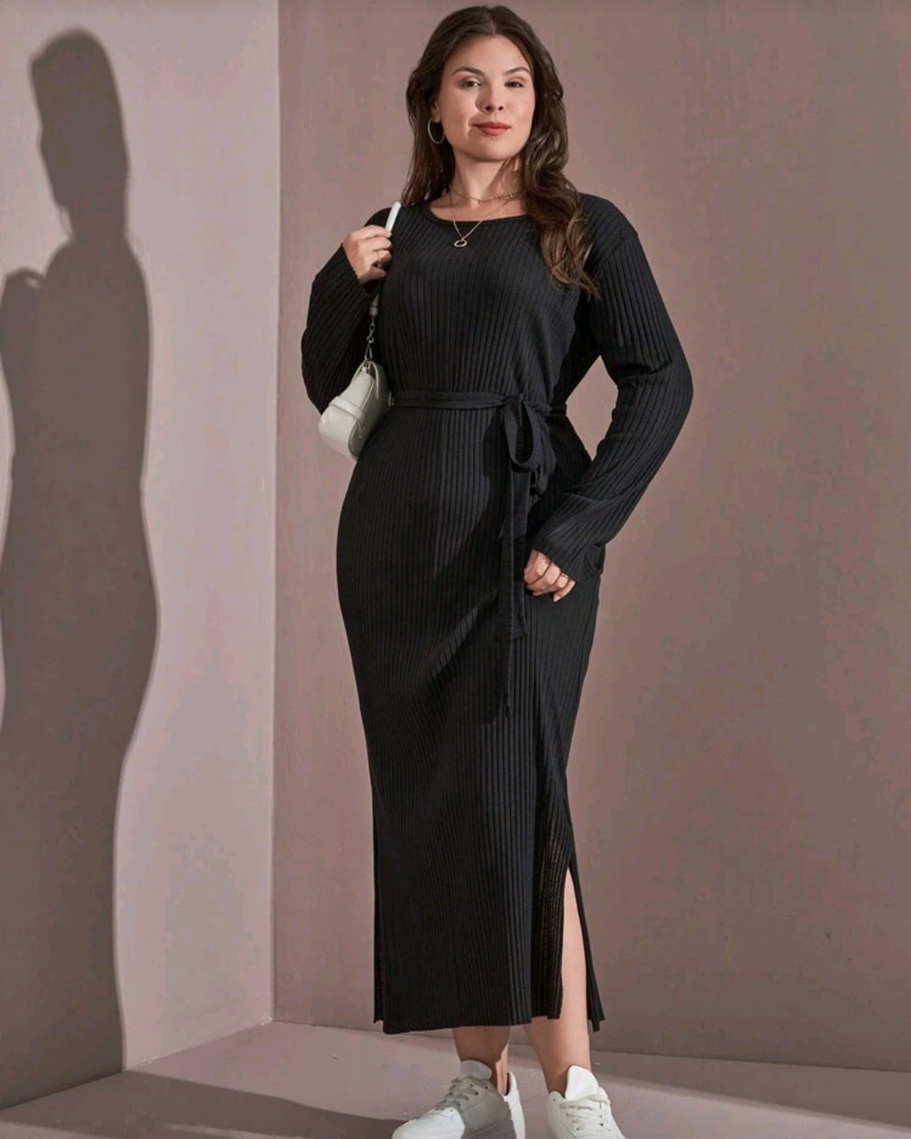 Dámské žebrované šaty s dlouhým rukávem