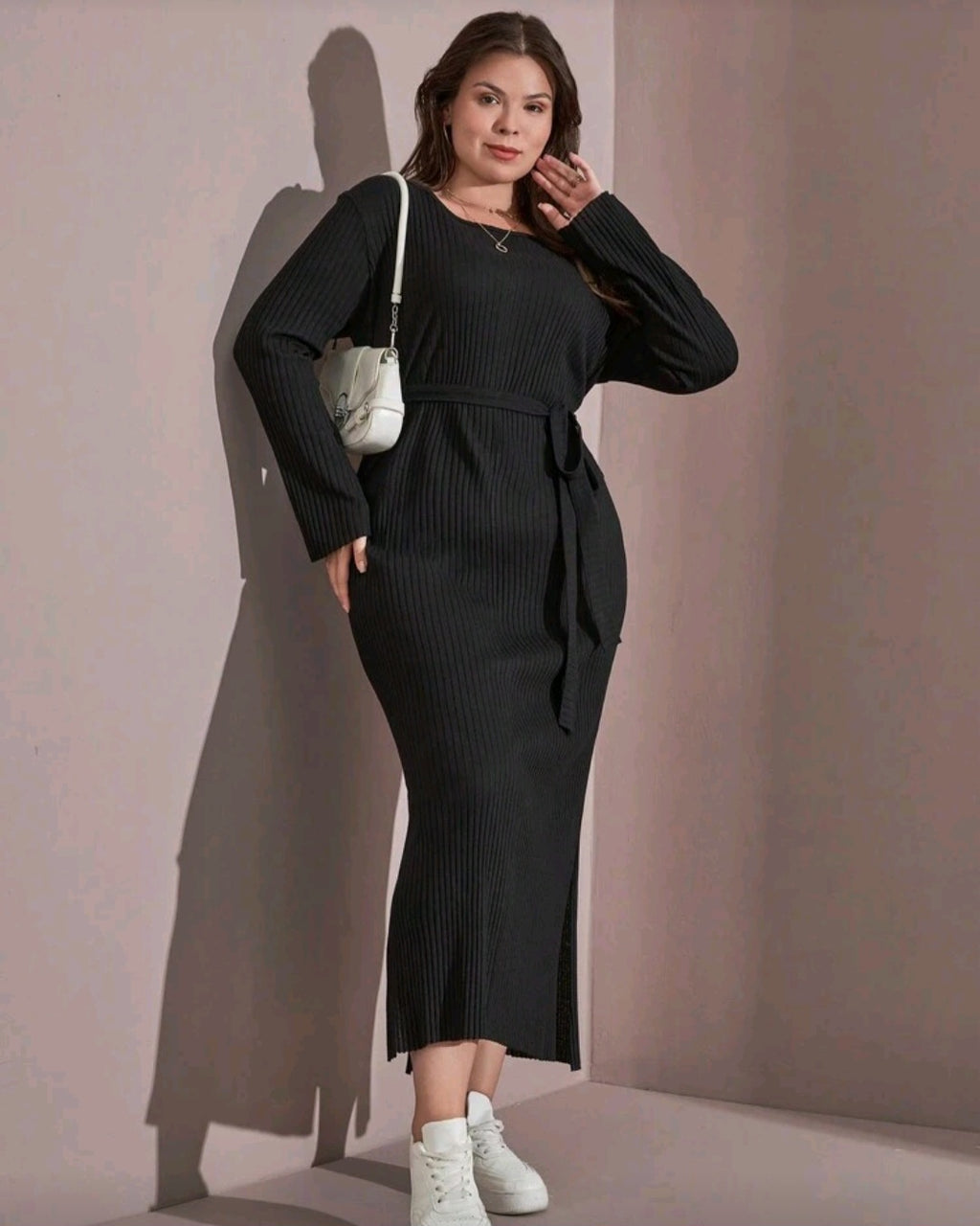 Dámské žebrované šaty s dlouhým rukávem